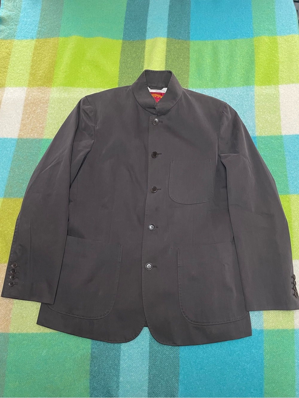 Shanghai Tang Mens Grey Cotton Mandarin Collar Tang Suit Jacket Blazer